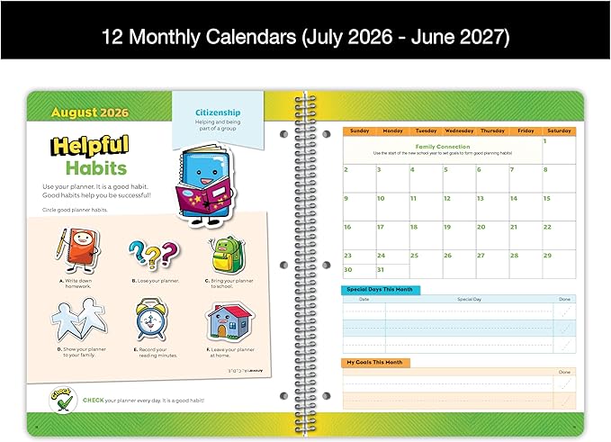 Primary Block Academic Planner 2026–2027 for Grades K–2 | Homework, Routine & Parent Communication Organizer for Young Learners | Lightweight, 8.5" x 11"