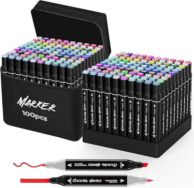 KJSHUANGTANG Alcohol Markers, 100 Colors Dual Tip Art markers, Drawing Markers, Coloring Marker for Sketching Adult Coloring