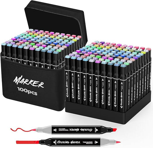 KJSHUANGTANG Alcohol Markers, 100 Colors Dual Tip Art markers, Drawing Markers, Coloring Marker for Sketching Adult Coloring