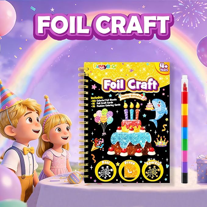 FUNNYB&G Mess-Free Foil Art Craft for Kids Ages 4-10, Kids Birthday Gift