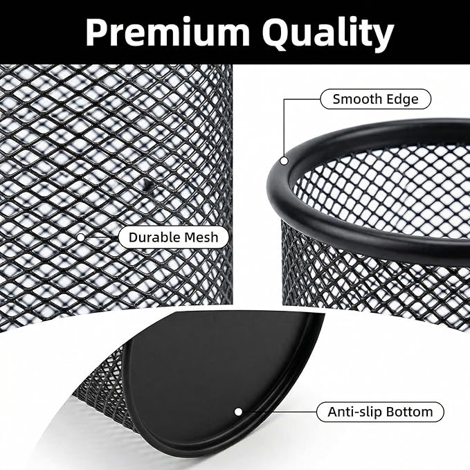 Pen Holder Mesh Pencil Holder Metal Pen Holder Pencil Holder for Desk Office Pen Organizer Black, 8 Pack