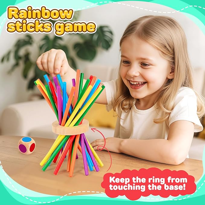 Montessori Wooden Board Game, 42-Stick Dice Game, Math Puzzle Toy for Kids 3 4 5 6 Years Old, Develops Fine Motor Skills and Counting, Perfect for Family Nights, Gift for Boys and Girls
