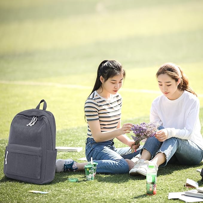 BTOOP School Backpack for Teens Large Corduroy Bookbag Lightweight 15.6 inch Laptop Bag for Girls Women Casual High School College
