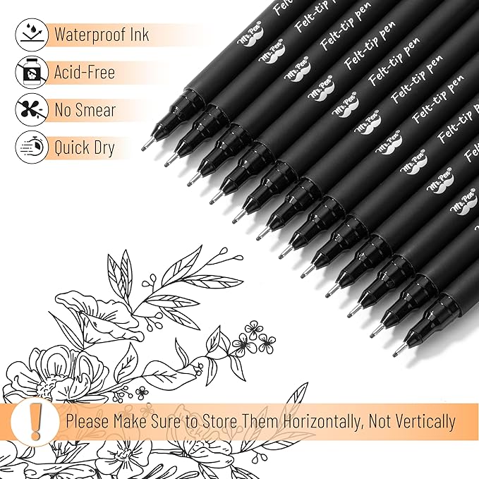 Mr. Pen- Drawing Pens for Artists, 0.8mm, 12 Pack, Black, Micro Pens for Drawing, Fine Point
