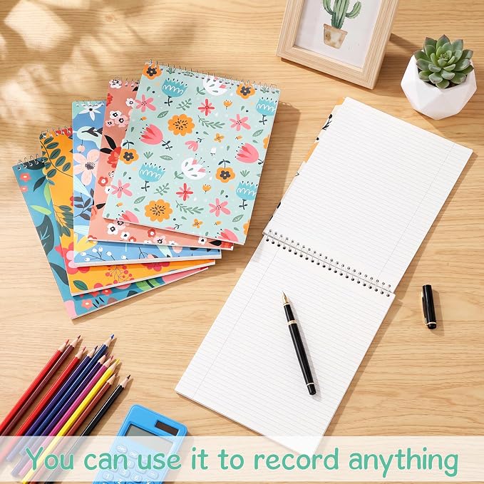 Maitys 6 Pcs Steno Spiral Notebooks, Multicolor, Flowers Style