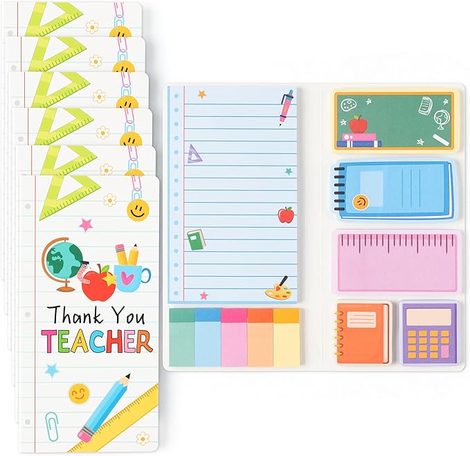 B1ykin Thank You Teacher Sticky Notes Set - Composition Line Teacher Self-Stick Notes Pad, 550 Sheets Writing Memo Pages Sticky Notepad for Teacher Appreciation Gifts, School Office Supplies (6Pcs)