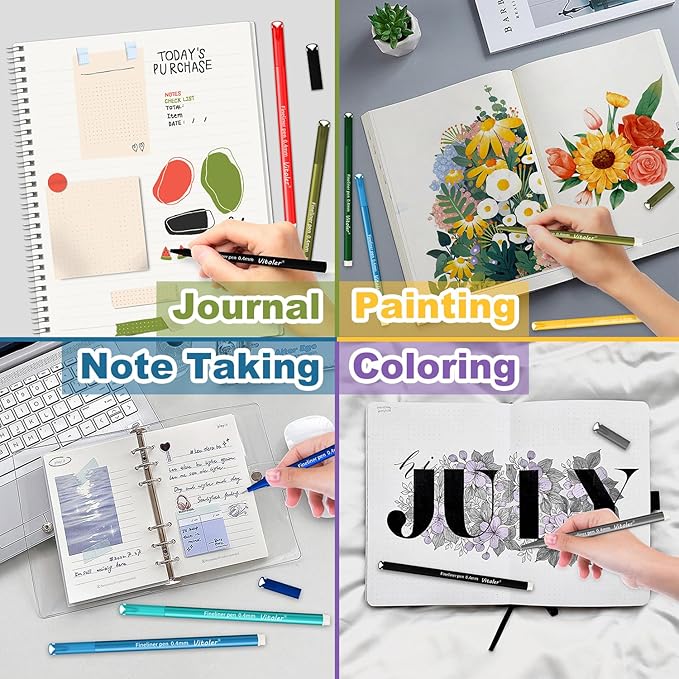 Vitoler Pens for Drawing Journaling,Planner,24 Pack 0.4mm,Colored Pens for Art Supplies Planner,Drawing,Journaling