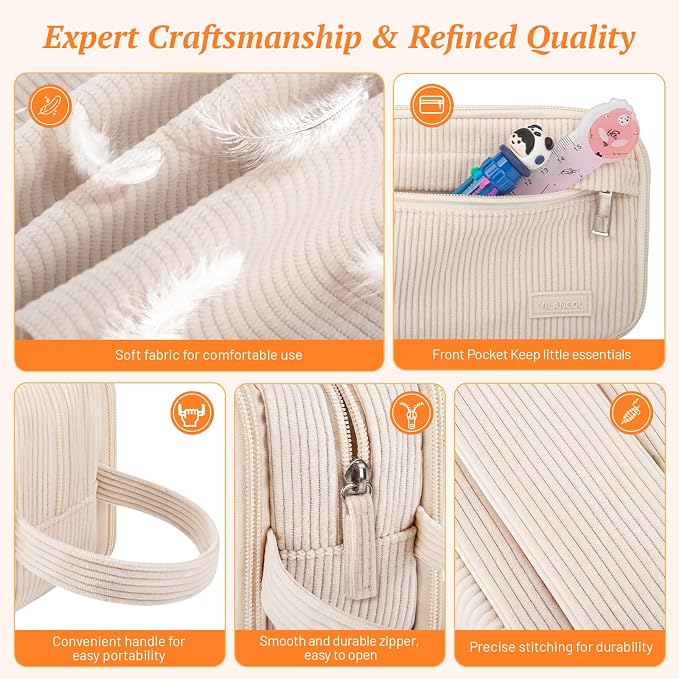 Cute Big Pencil Case Pouch Bag with Handle for Teen Girls Boy Gift | Large Capacity 4 Compartment Multiple Pockets Corduroy Aesthetic Pen Bag Pouch Organizer for School College Supplies,Pink