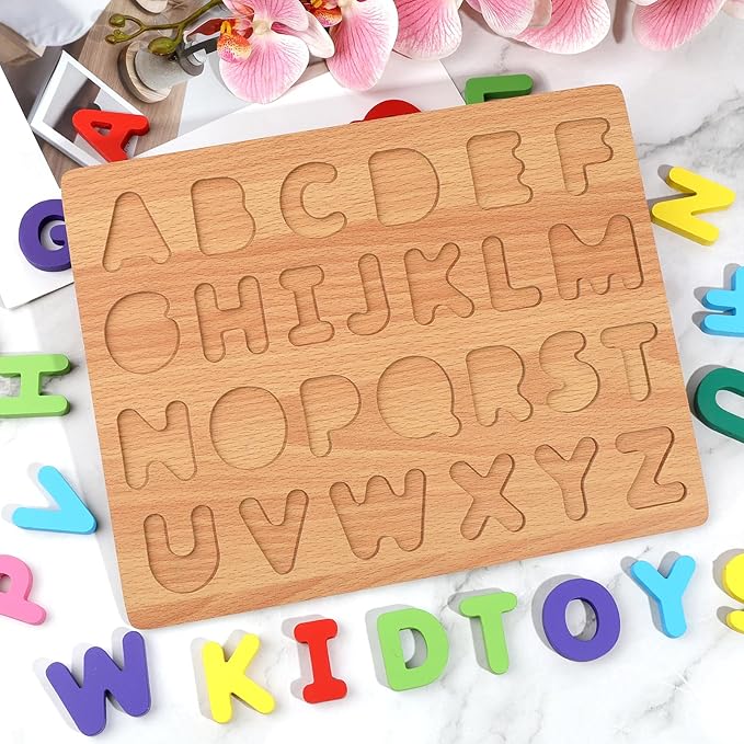 Alphabet Puzzle, Wooden Puzzles for Toddlers 3 4 5 Year Old, ABC Letter Puzzle, Educational Learning Toys for Kids Girls Boys Preschool Activities