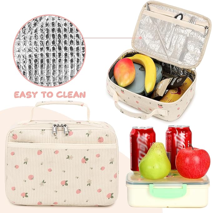 Lunch Bags for Kids Girls Insulated Lunch Boxes Corduroy Cooler Toddler Lunch Tote Bag Thermo Picnic Bag for School Children