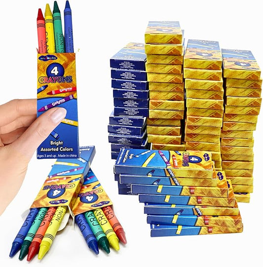 4E's Novelty 144 Boxes of 4 Packs Bulk Crayons for Kids, Non-Toxic Crayons Bulk, Classroom Must Haves, Supplies for Teachers Restaurants Crayon Party Favors Individual Packs