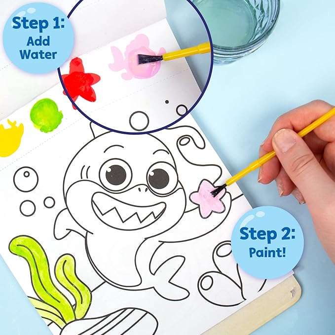 Horizon Baby Shark Watercolor Art Pad - Coloring Book & Painting Set - Shark Watercolor Painting Kit - Great Art Set for 3 Year Olds