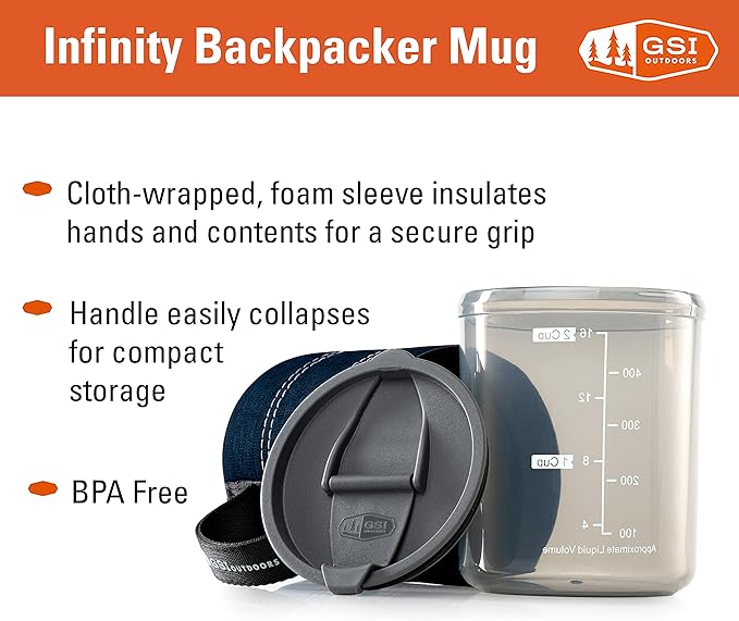 GSI Outdoors Infinity Backpacker Mug I Lightweight, BPA-Free Coffee Cup for Travel, Camping Gear, Backpacking and Outdoors - 17 oz.