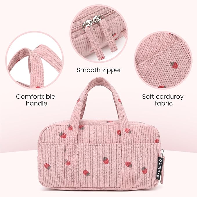 Large Pencil Case Pouch,Extra Big Pencil Bags with Zipper,Cute Corduroy Pencil Pouch with 5 Compartments,Pen Bag Wide Opening,Pencil Pouch Organizer, Pencil Box for Teen Girls Adults (Pink)