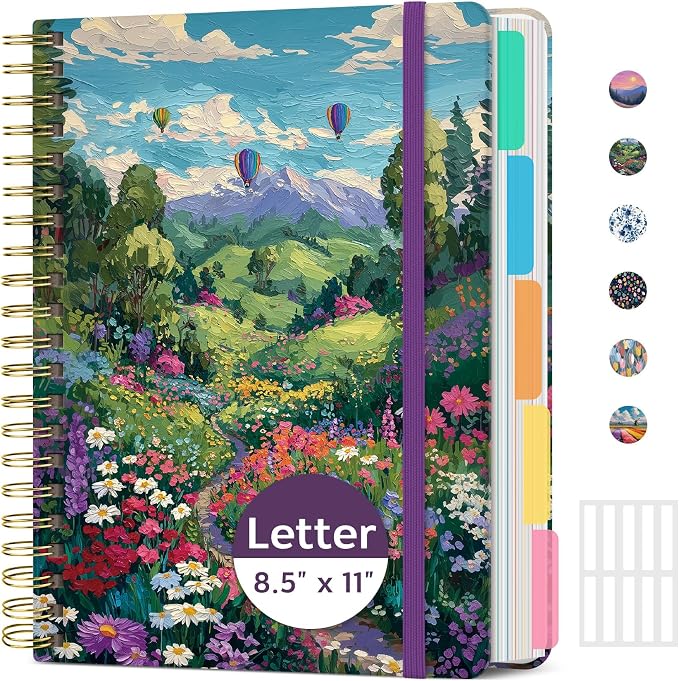 Taja Pretty Large Spiral Lined Notebook for Work with 5 Removable Dividers