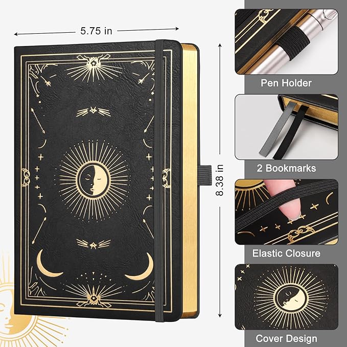 Dotted Journal for Women Men, 192 Pages A5 Notebook Journal, Hardcover Notebook with 100Gsm Thick Pages, Leather Note Book for Writing, Travel, Business, Office, Prayer 5.7 x 8.3,Black