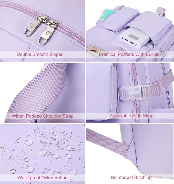 Laptop Backpack 15.6 Inch Kids Elementary Middle High School Bag College Backpacks Anti Theft Travel Back Pack Large Bookbags for Teens Girls Women Students (Purple)