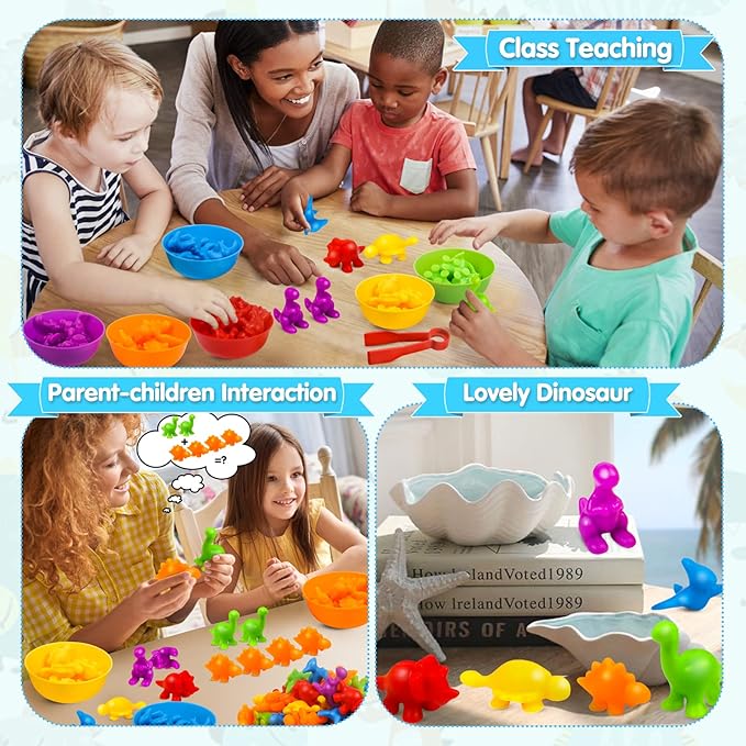 USATDD Counting Dinosaurs Montessori Toys Color Sorting Animals Matching Games Preschool Learning Activities Educational Sensory Toys Easter Basket Stuffers Gifts for Kids Toddlers Boys Girls Age 3+