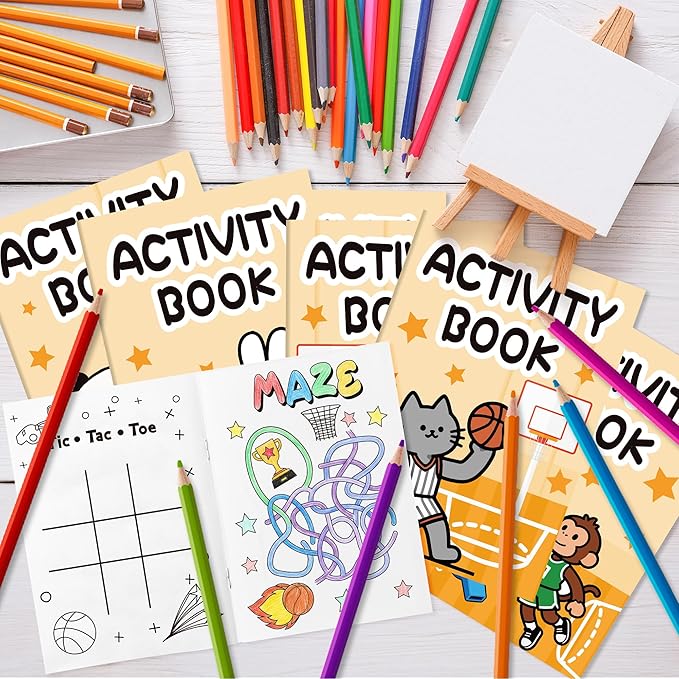 JAPBOR Basketball Activity Coloring Books - 24PCS Mini Basketball Theme Activities Color Book Bulk for Kid Party Favor, Animal Sport Small Colouring Page for Birthday Gifts Class Drawing Painting Game