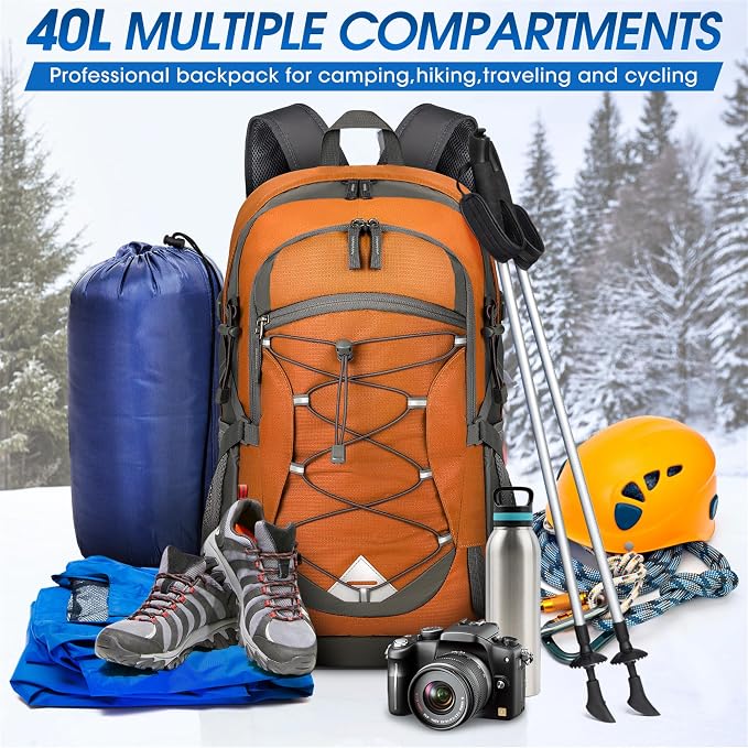 IGOLUMON Hiking Backpack 40L Packable Lightweight Camping Daypack Men Women | Multi-compartment storage Water-resistant Foldable Nylon Material Hiking Day pack for Camping Cycling Outdoor
