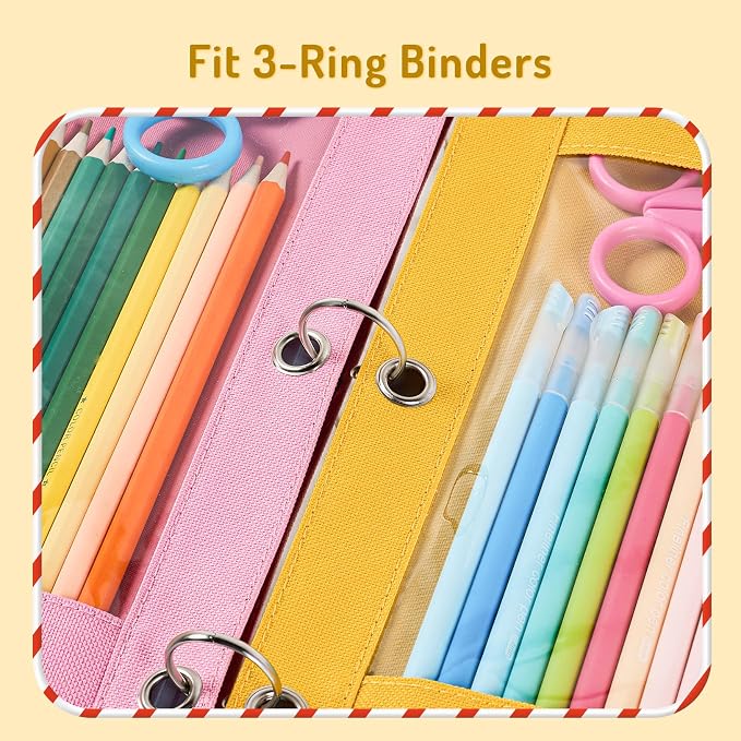 Forvencer Pencil Pouch for 3 Ring Binder, Large Pencil Case Pouch Binder | 3 Reinforced Grommets, Pen Bag, Clear Window Pencil Case, Binder Accessories, Cherry Red