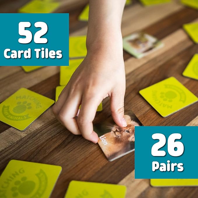 Chuckle & Roar Baby Animals Memory Game - Multicolor, 52 Tiles - Focus & Concentration Games for 3 Year Olds - Durable Travel Toys for Toddlers 3-5 - Animal Name Learning