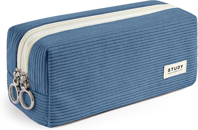 KALIDI Large Pencil Case Corduroy Pencil Pouch Box Cute School Supplies for Teen Girls Boys, Navy Blue