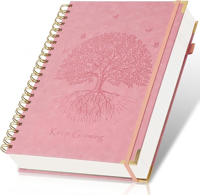 Blank Notebook, Spiral Sketch Book, 300 Page Hardcover Leather Sketchbook, No Bleed Thick Paper Sketchbook for Drawing, Small A5 Unlined Notebook Journal for Women Men, 8.5" x 5.5", Pink Sketch Books