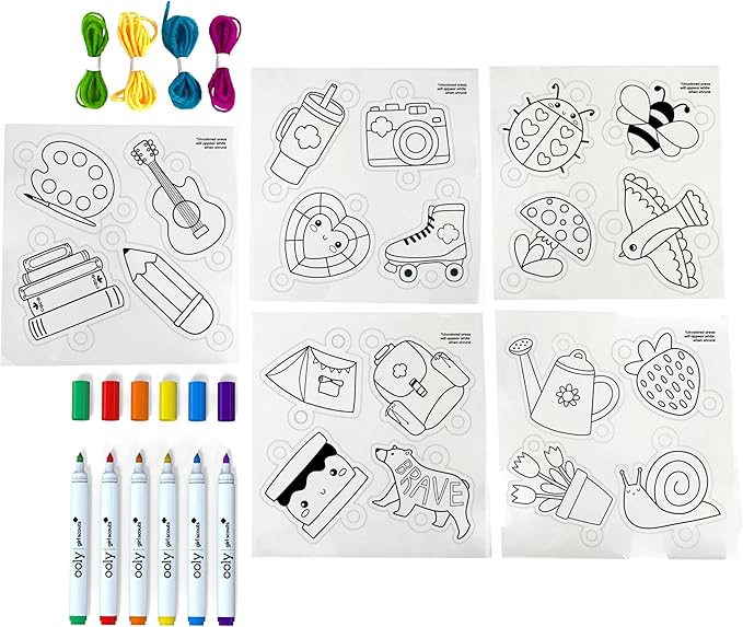 Ooly x Girl Scouts 30 PC DIY Shrinking Art Bracelet Kit for Kids with Markers, 20 Plastic Pre Cut Charms and More, No Mess Creative Activity Jewelry Making Kit
