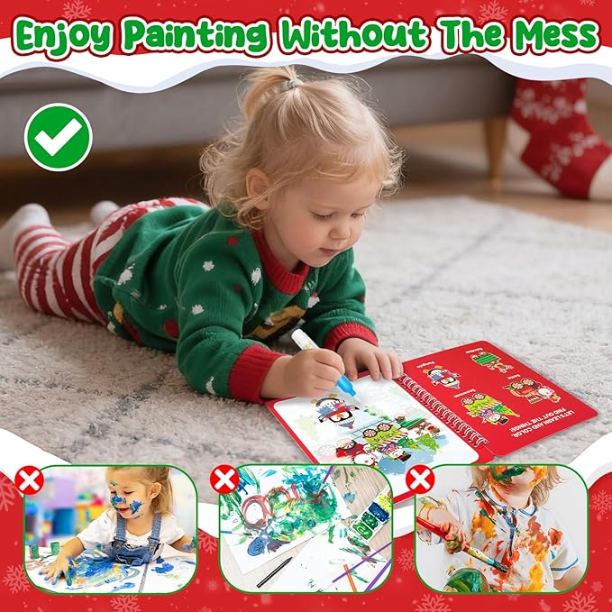 ZMLM 24 Pack Water Coloring Book for Toddlers - Mess Free Water Painting Book,Reusable Magic Paint with Water Doodle Books Party Favors for Kids Ages 3-5 Drawing Toys Gift for Girl Boy (Christmas)