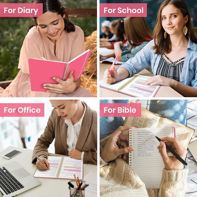 ZOTIA Lined Spiral Journal Notebook for Women, A5 College Ruled Journals for Writing, Hardcover Notebooks for Work, Note taking and Office School Supplies,140 Pages - Peach Pink