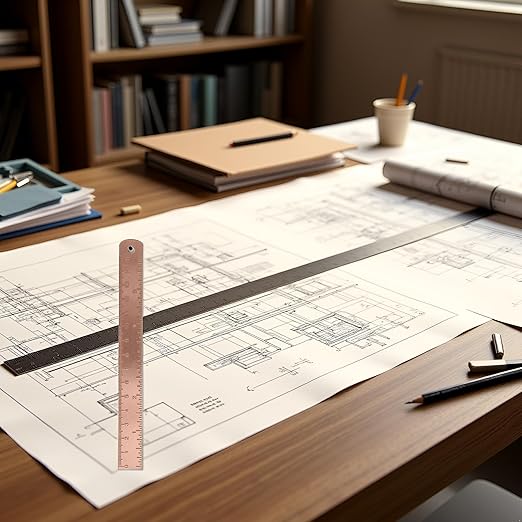 Rose Gold Ruler, Metal Drawing, Brass Straight, Unisex Learning Measuring Ruler Bookmark Stationery for Office School Math Geometry Gift Drafting Tool Kits