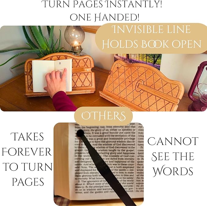 Revolutionary Book Stand for Hands Free Reading, Wooden Reading Rest, Desktop and Lap Page Holder, Adjustable Angle, Quick Page Turn for textbooks