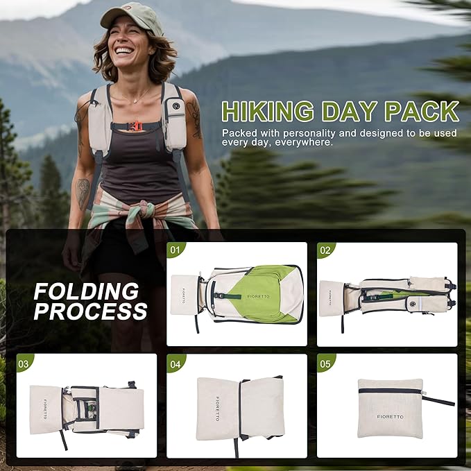 FIORETTO 10L/15L/20L Hiking Backpack for Women Men Mini Packable Backpack Lightweight Small Daypack for Travel Camping