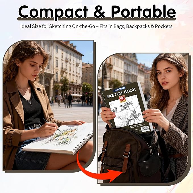 FIXSMITH 9"X12" Brown Sketch Book, 400 Sheets (68 lb/100gsm) Spiral Sketchbook, Acid Free Drawing Paper, Sketch Pad for Beginners,Artists & Professionals, Bright White