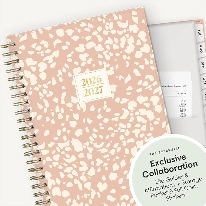 Blue Sky The Everygirl 2026-2027 Weekly and Monthly Academic Year Planner Calendar, July 2026 - June 2027, 5" x 8", Flexible Cover, Wirebound, Laminated Tabs, Storage Pocket, Includes Stickers, Bengala Desert Rose
