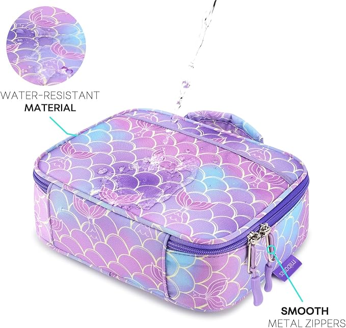 mibasies Kids Lunch Box for Girls Toddler, Insulated and Reusable Lunch Bag for School, Mermaid Tail