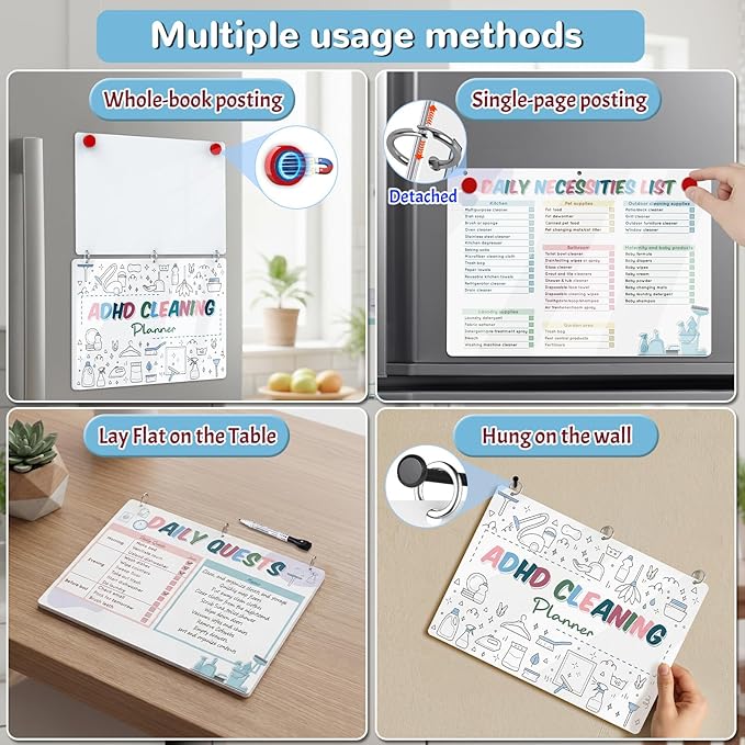 Cleaning Planner for Adults – Low-Overwhelm Reusable Cleaning Schedule and Checklist, Magnetic Visual Chore Chart for Fridge to Build Cleaning Habits ADHD Cleaning and Organizing Planner - 8.3" x 11.7"