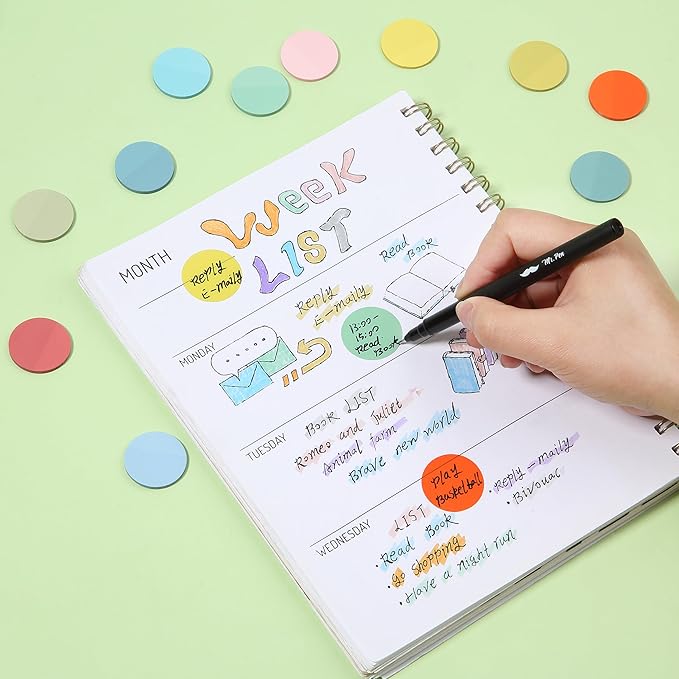 Mr. Pen- Round Transparent Sticky Notes, 1.1” Diameter, 14 Pads, 560 Sheets, Colorful, Water-Resistant See-Through Sticky Notes & Fineliner, Smooth Writing, Note Tabs for Bible Journaling, Studying