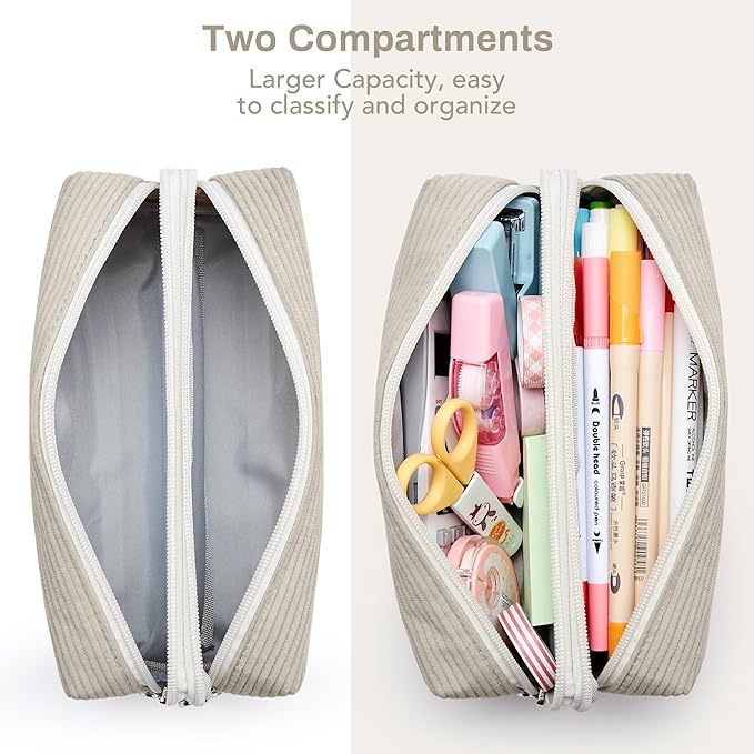 KALIDI Large Pencil Case Corduroy Pencil Pouch Box Cute School Supplies for Teen Girls Boys, Grey
