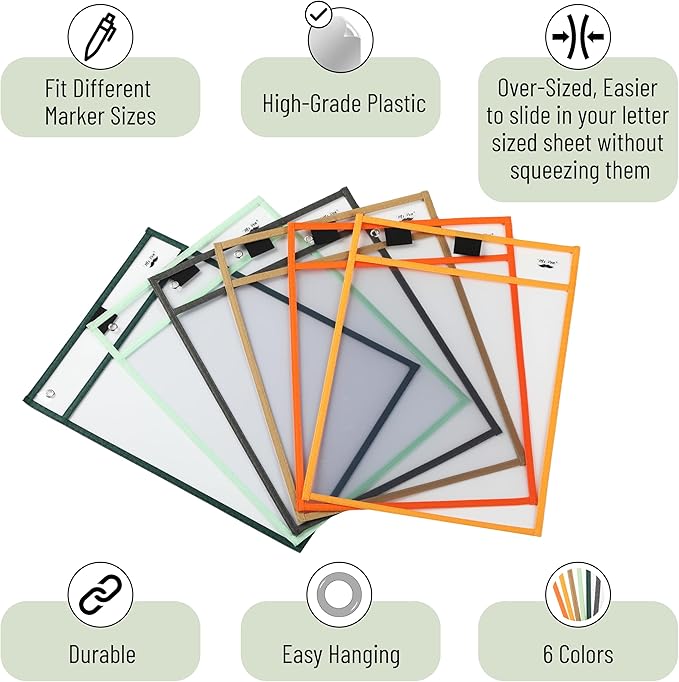 Mr. Pen- Reusable Dry Erase Pocket Sleeves, 10" x 14", 12 Pack, Autumn Color, Clear Plastic Paper Sleeves, Ticket Holders, Clear Plastic Sheet Protectors, Teacher, School, Classroom Supplies