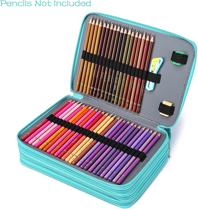 YOUNGCOL 200 Slots Colored Pencil Case - Deluxe PU Leather Pencil Organizer Holder With Zipper Closure Large Pencil Box for Colored Pencils Watercolor Pencils