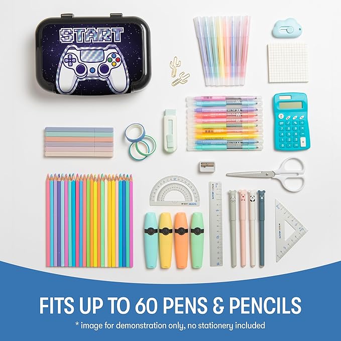 ZIPIT Recycled Plastic Pencil Box for Boys, Large Capacity Pencil Case for School, Durable Stationery Organizer Box,Dark Blue
