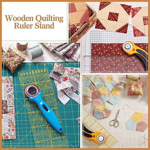2 Piece Wooden Quilting Ruler Holder Organizer 17 Inch 5 Slot Grids Ruler Rack for Quilting and Sewing, Ideal for Home Office Desk Storage(Wooden Brown)