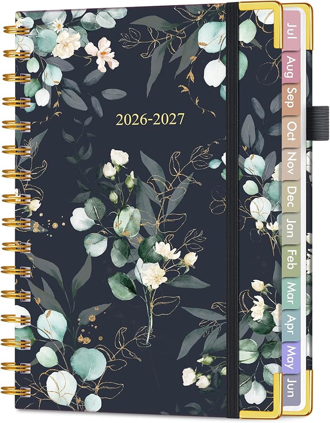 Academic Planner 2026-2027, Hardcover Weekly and Monthly Calendar Planner from July 2026 - June 2027, Daily Agenda Planners with Tabs, College School Organizer for Student Teacher, A5 (6.1" x 8.2"), Green Eucalyptus