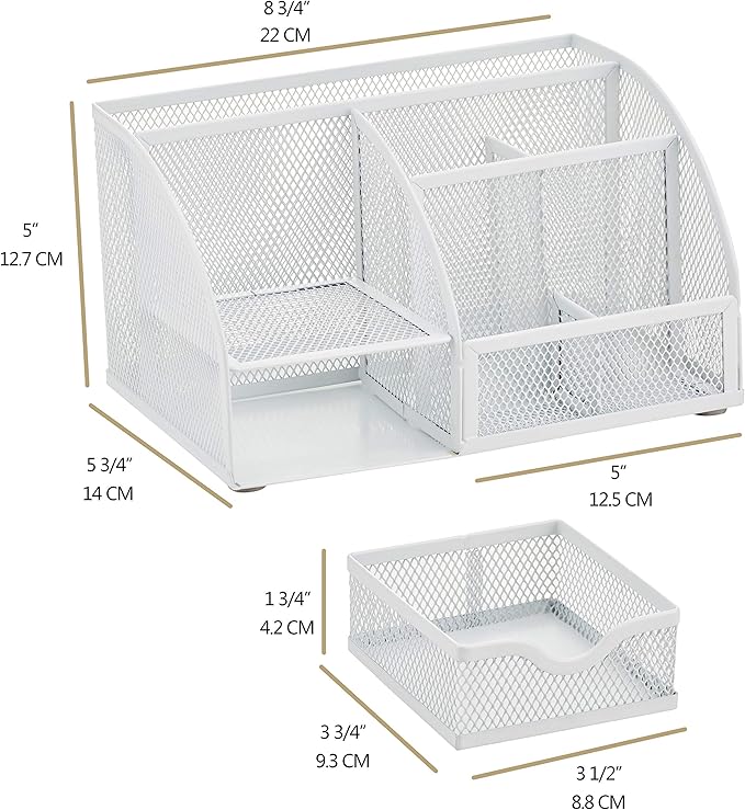 Exerz Desk Organizer White Office Desk Accessories Supplies Office Storage Desktop Pencil Pen Holder with Drawer Home Workspace