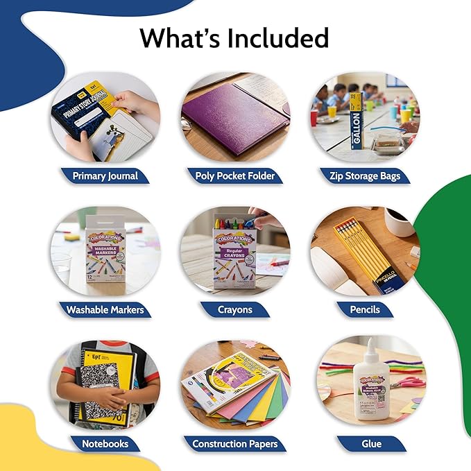 EPI Essentials Bulk School Supplies for Kids – Kindergarten to 1st Grade School Supply Packs – Wide-Ruled Bundle with Classroom-Ready Standard List Essentials – 144 Boxes per Pallet
