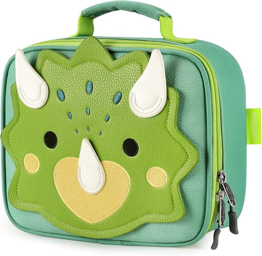 mibasies Kids Lunch Box for Girls, Insulated and Reusable Lunch Bag for School Preschool Kindergarten, Triceratops