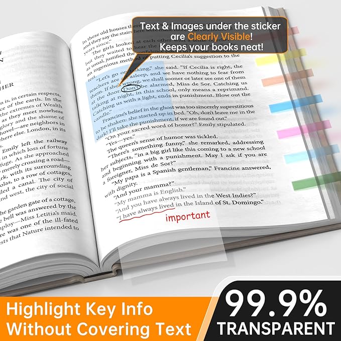 Transparent Sticky Notes 3x3 (with Sticky Tabs & Marker Pen), MEIGAONE 9 Pack Clear Sticky NoteSuper Strong Adhesion, Waterproof Translucent Sticky Note for Study, Book,Office,School Supplies