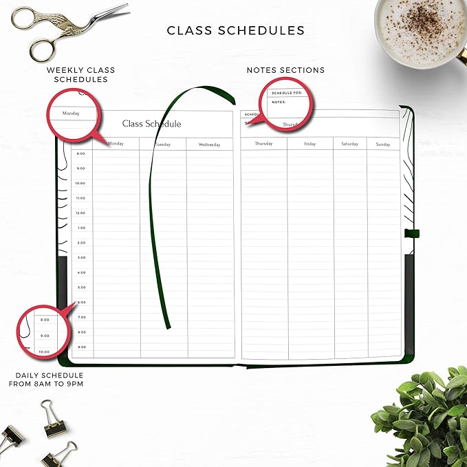 Smart Academic Planner - A5 Size 8.6 x 5.7 inches - Undated Daily Planner for School - Daily, Weekly, and Monthly Scheduling - Student Planner for Maximizing Focus and Productivity (Dark Green)